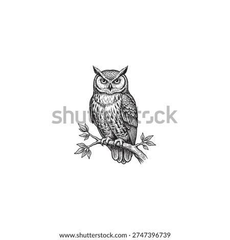 Wise owl perched on a branch, detailed sketch, symbol of knowledge and education