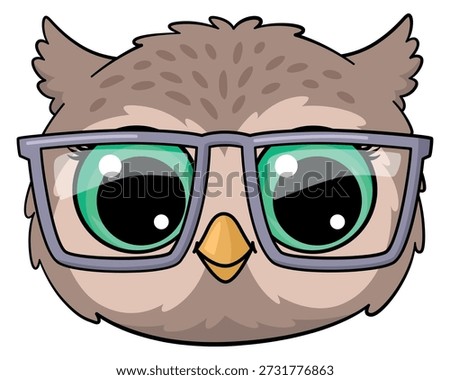 Wise owl portrait. Cartoon wild bird in glasses