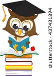 wise owl reading a book while sitting on a pile of books
