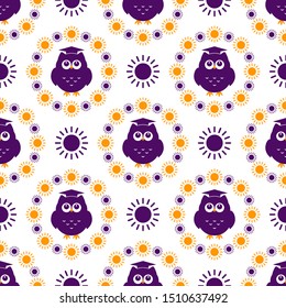 Wise owl seamless pattern. Vector