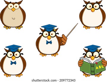 Wise Owl Teacher Cartoon Mascot Character 1. Vector Collection Set
