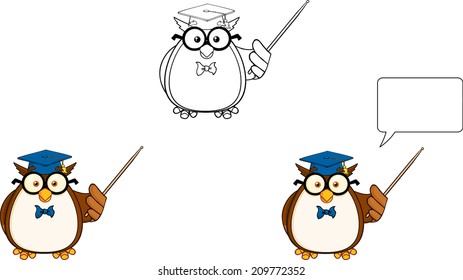 Wise Owl Teacher Cartoon Mascot Character 3. Vector Collection Set