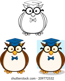 Wise Owl Teacher Cartoon Mascot Character 2. Vector Collection Set