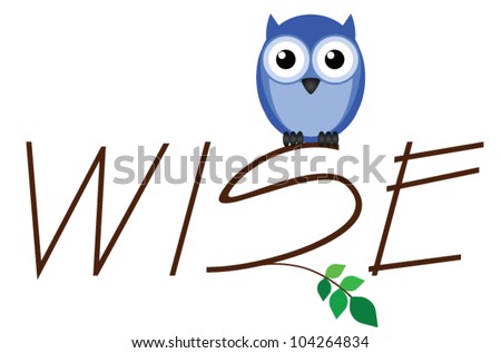 Wise owl twig text isolated on white background