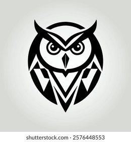 Wise Owl Vector Illustration on Black and White Background. Abstract Animal Logo Design. Icon Art for Company Branding. Forest Creatures, and Modern Geometric Owl.