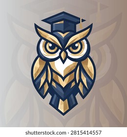 Wise owl wearing a graduation cap mascot logo, smart bird vector emblem for esports teams or academic branding.