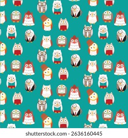 Wise Owls in Suits Seamless pattern Design