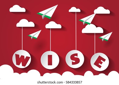 wise with plane and cloud paper style