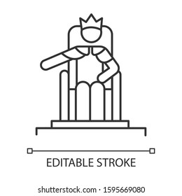 Wise Ruling Solomon Bible story linear icon. Jerusalem king sitting on throne. Biblical narrative. Thin line illustration. Contour symbol. Vector isolated outline drawing. Editable stroke