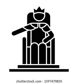 Wise Ruling Solomon Bible story glyph icon. Jerusalem king sitting on throne. Christian religion, holy book scene. Biblical narrative. Silhouette symbol. Negative space. Vector isolated illustration