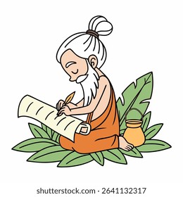 Wise Sage Writing Ancient Scriptures Illustration of a Spiritual Teacher