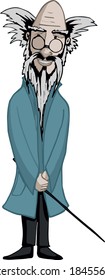 Wisely confused lunatic professor with long weird hair