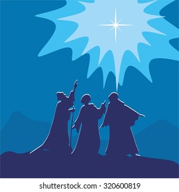 Wisemen pointing to the star of Bethlehem