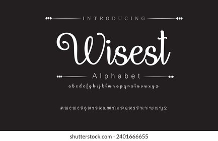 Wisest Elegant Font Uppercase Lowercase and Number. Classic Lettering Minimal Fashion Designs. Typography modern serif fonts regular decorative vintage concept. vector illustration