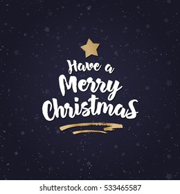 Wish have a Merry Christmas and gold star on hoilday background. Christmas decoration element. Vector Illustration