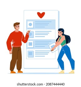 Wish List Create Write And Check Couple Vector. Young Man And Woman Writing And Checking Wish List, Preparing Present At Valentine Day Or Christmas Event. Characters Flat Cartoon Illustration