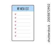 Wish list element for bullet journal. Page template with hearts. Wishlist. Vector illustration isolated on white background.