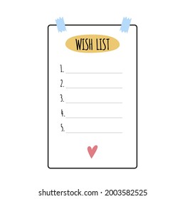 Wish list elements for bullet journal. Page template with numbers. Wishlist. Vector illustration isolated on white background.
