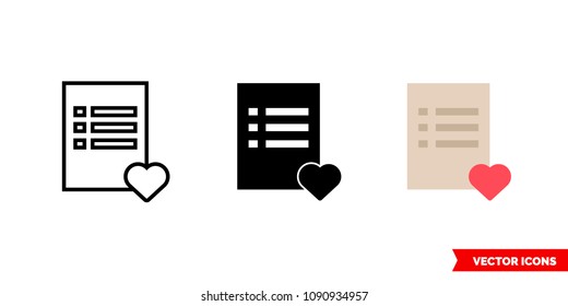 Wish list icon of 3 types: color, black and white, outline. Isolated vector sign symbol.