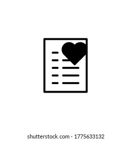 Lista de deseos Icono en glifo plano negro, estilo relleno aislado en fondo blanco
