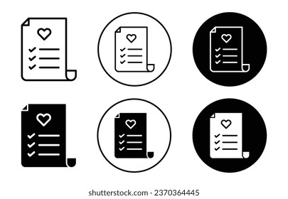 Wish list icon. Favorite event checklist symbol set. Wish list check all points vector sign. Paper sheet of wishlist line logo. Favorite item icon 