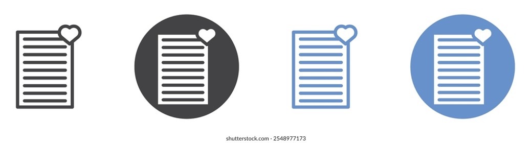 Conjunto de símbolos de línea plana de icono de lista de deseos.