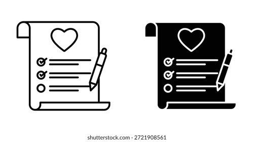 Icono de lista de deseos. Línea con trazo editable y plano para el Web