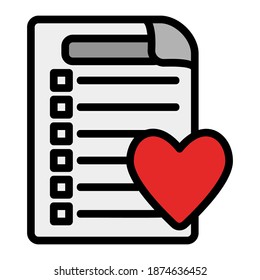 Icono de lista de deseos en estilo de línea rellena para cualquier proyecto, uso para presentación de aplicación móvil del sitio web