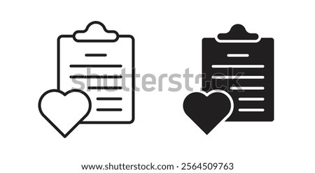 Wish list icons in flat and line style set.