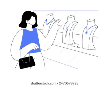 Wish list isolated cartoon vector illustrations. Pretty girl looks at the shop window, dreaming about jewelry, clothes and accessories, consumerism movement, expensive purchases vector cartoon.