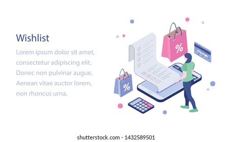 
Wish list in isometric illustration design 
