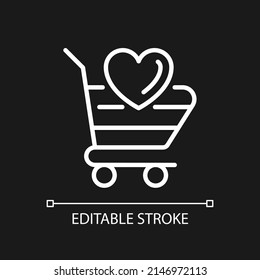 Wish list pixel perfect white linear icon for dark theme. Products customers planning to buy. Online shopping. Thin line illustration. Isolated symbol for night mode. Editable stroke. Arial font used
