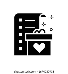 Ilustración del vector de lista de deseos. Icono del Glifo de compras y comercio electrónico. 
