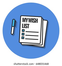 Wish List Written On A Notepad in Line Art Style