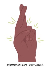 Desearía suerte gesto de mano vector de color semiplano. pose editable. Parte del cuerpo humano en blanco. Implore for good fortune caricatura ilustración estilo para diseño gráfico web, animación, paquete de stickers