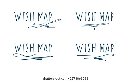 Wish map. Set of inscriptions with monograms. Handwritten text. Calligraphy style. Hand drawn lettering. Vector isolated on white background. 