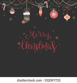 Wish of merry christmas under new year garland.