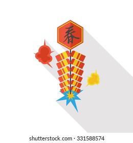 " Wish spring comes" Chinese firecrackers flat icon
