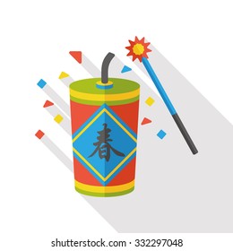 " Wish spring comes" Chinese firecrackers flat icon