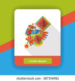 " Wish spring comes" Chinese firecrackers flat icon