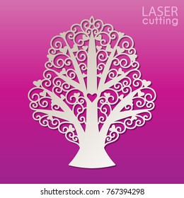 Wish tree with hearts, cutting template. Element for wedding or Valentine Day decor.