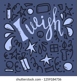I wish vector lettering with decoration. Square composition with hand written quote and symbols.