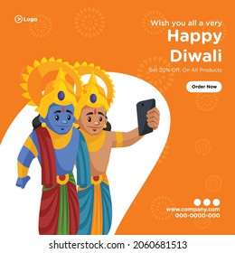 Wish you all a very happy Diwali banner design template. Vector graphic illustration. 