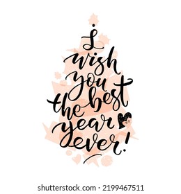 Ich wünsche dir das beste Jahr, das es je Weihnachten auf dem nackt rosa Tannenhintergrund gibt. Reden Sie Blase Weihnachten Baum auf Gruß neue Jahreskarte.