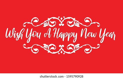 Wish You a Happy New Year Red Text and White Color Background Template Vector 