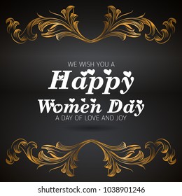 Wish you a happy women's day card with dark background 