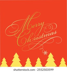 wish you Holiday Merry Christmas Background with text and Christmas tree golden effect. art decorative design font wallpaper.  Mistletoe Branches, Pinecones, Berries and Snowflakes