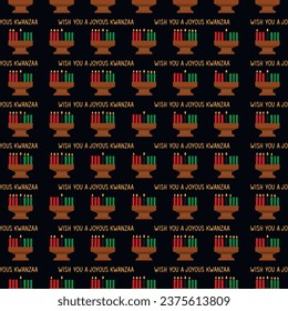 Wish you a joyous Kwanzaa. Seamless pattern with kinaras. African American holidays. Print for textile, wallpaper, covers, surface. Retro stylization. For fashion fabric. Tribal pattern