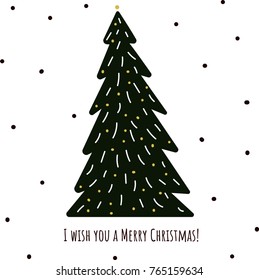 I wish you a Merry Christmas greeting card concept. Christmas tree and snow. Vector.