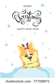 I wish you Merry Christmas. Hand drawn lettering. Card. Poster. Merry Christmas and Happy New Year.Lettering design. Poster of  happy new year. Flyer